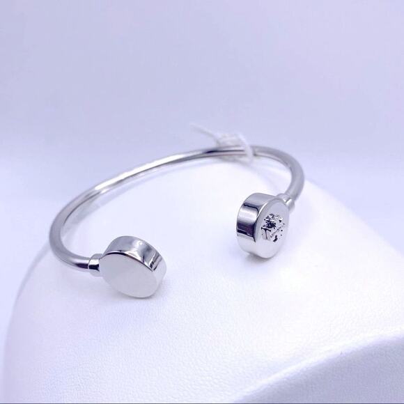Tory Burch Silver Round Logo Cuff Bracelet - Picture 8 of 12